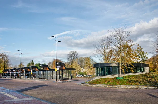 stock image Driebergen, The Netherlands, November 18, 2022: bus station next to Driebergen-Zeist railway station on a sunny day in autumn