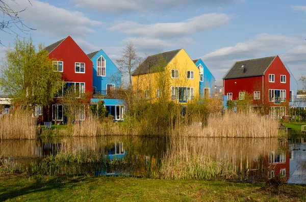 Culemborg Hollandia 2023 Április Skandináv Stílusú Házak Fából Készült Homlokzatokkal Stock Fotó