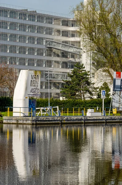 Rotterdam Netherlands April 2023 Jetty Watertaxis Schie Canal Monumental Van — Stock Photo, Image