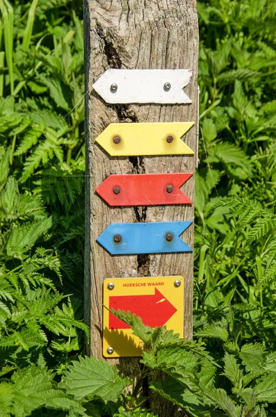 Tiengemeten Netherlands April 2023 Little Wooden Pole Colorful Arrows Indicating — Stock Photo, Image