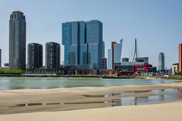 Rotterdam Nederländerna Juni 2023 Tornen Wilhelmina Pier Reflekteras Pölar Den — Stockfoto