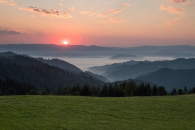 Beautiful sunrise on the mountain trail