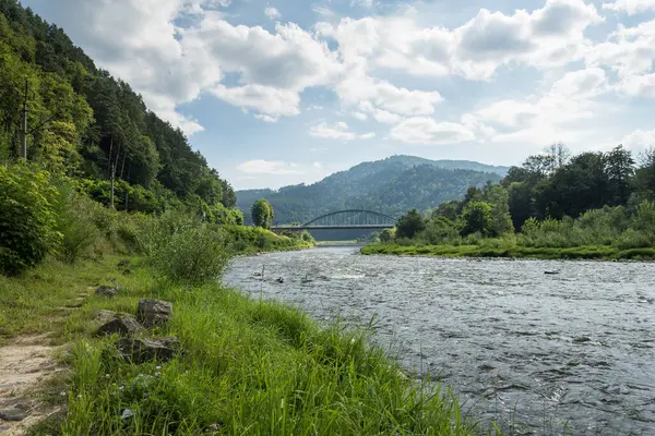 Poprad dağ nehri ve Kicarz zirvesi manzarası