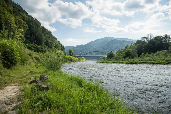 Poprad dağ nehri ve Kicarz zirvesi manzarası