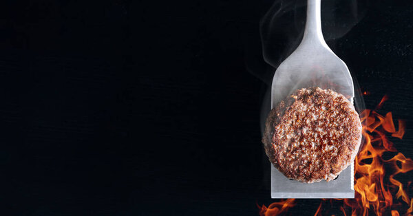 Barbecue Burger Cutlet Barbeque Concept Nature Barbecue Spatula Burger Patty Stock Picture