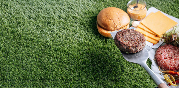 Barbecue Burger Cutlet Barbeque Concept Nature Barbecue Spatula Burger Patty Stock Picture