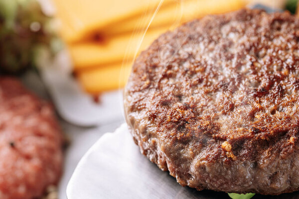 Barbecue Burger Cutlet Barbeque Concept Nature Barbecue Spatula Burger Patty Stock Photo