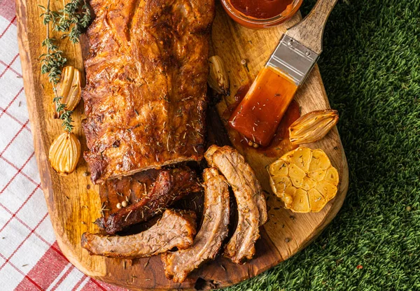 Juicy Hot Grilled Ribs Summer Barbecue Nature Royalty Free Stock Photos