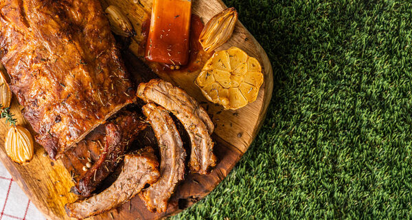 Juicy Hot Grilled Ribs Summer Barbecue Nature Stock Picture