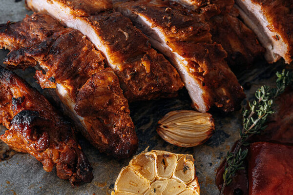 Smoked Bbq Ribs Summer Barbecue Nature Stock Photo