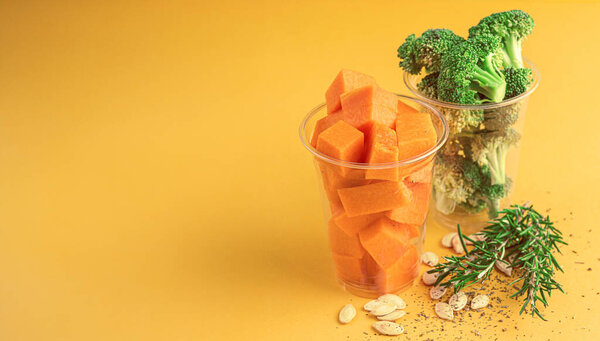 Super Food Broccoli Pumpkin Ready Cook Spices Rosemary Pumpkin Seeds Stock Photo