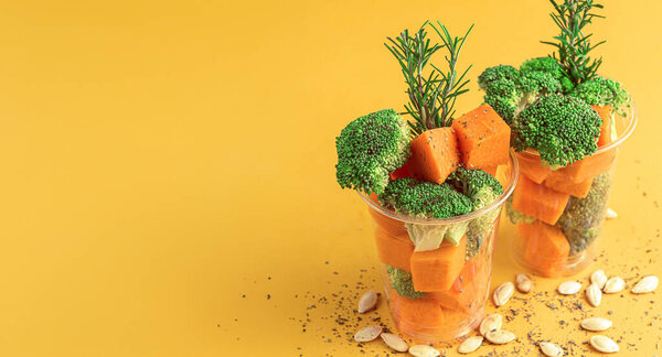 Super Food Broccoli Pumpkin Ready Cook Spices Rosemary Pumpkin Seeds Stock Picture