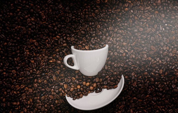 White Coffee Cup Roasted Coffee Beans Stock Picture