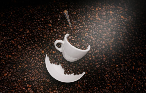 White Coffee Cup Roasted Coffee Beans Royalty Free Stock Photos
