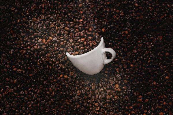 White Coffee Cup Roasted Coffee Beans Stock Image