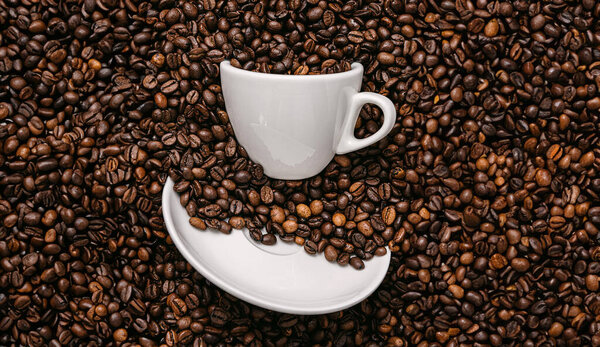 White Coffee Cup Roasted Coffee Beans Stock Image