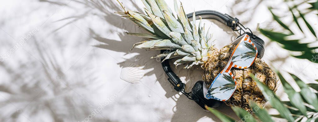 Fresh Juicy Ripe Pineapple Sunglasses Sand Hot Sun Royalty Free Stock Photos