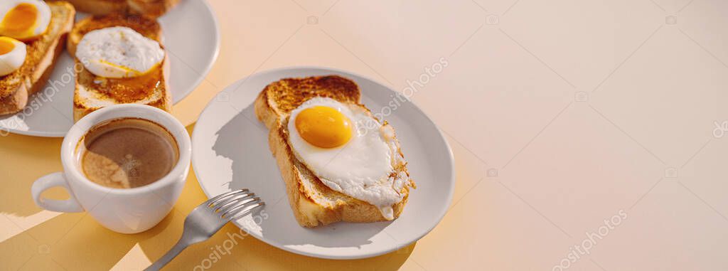 Fried Toast Bread Four Different Types Cooked Chicken Eggs Scrambled Royalty Free Stock Images