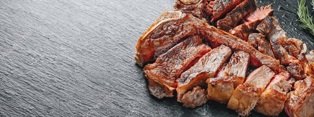Fried Bon Steak Medium Rare Close Stock Photo