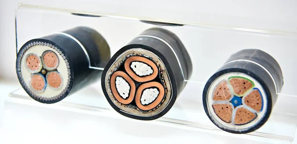Large copper and aluminum power cable in section closeup