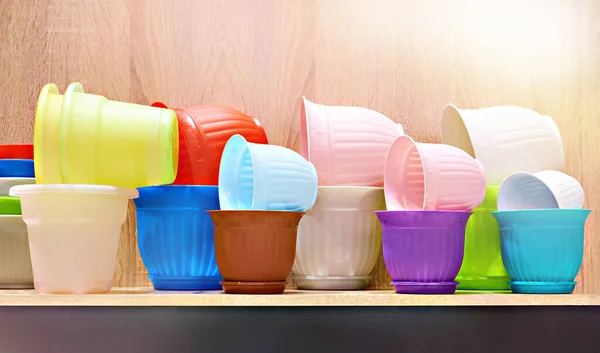 Colored Plastic Plant Pots Store — Stok fotoğraf