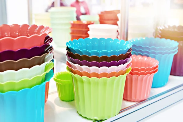 Colored Plastic Plant Pots Store — Foto Stock