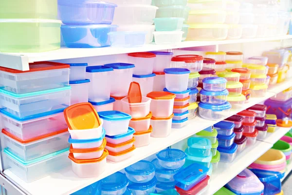 Plastikbehälter Für Lebensmittel Aus Der Küche Haushaltswarenlager — Stockfoto