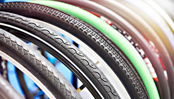 Patrón Banda Rodadura Neumáticos Bicicleta Tienda —  Fotos de Stock