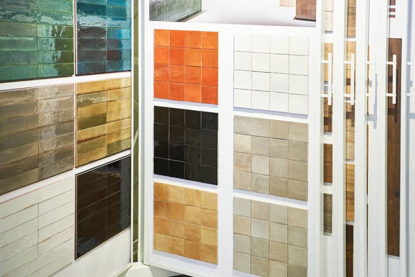 Samples of tiles in the bathroom in the store