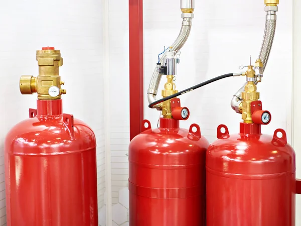 stock image Gaseous fire suppression modules storage containers with shut-off device and valve