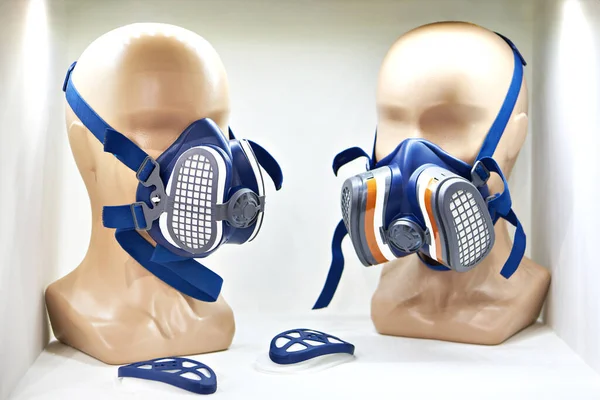 Protective respirators for chemical laboratory on mannequins