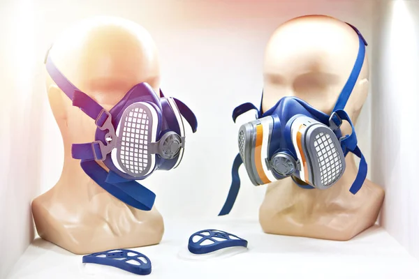 Protective respirators for chemical laboratory on mannequins