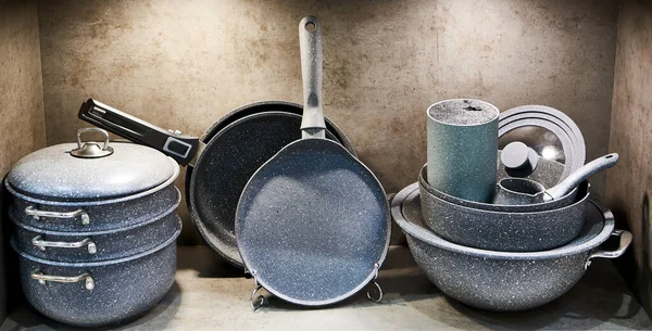 Pentole Cucinare Wok Padelle Friggere Nel Negozio Articoli Casa — Foto Stock