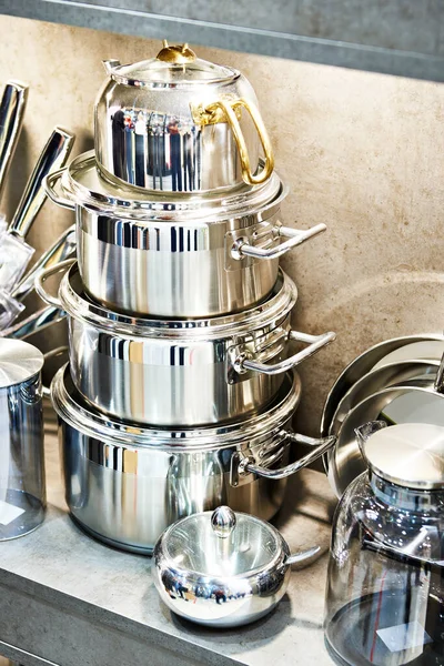Ustensile Bucătărie Moderne Ceainic Vase Magazin — Fotografie, imagine de stoc