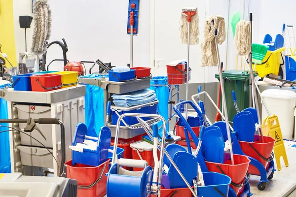Cleaning trolleys and buckets in store exhibition