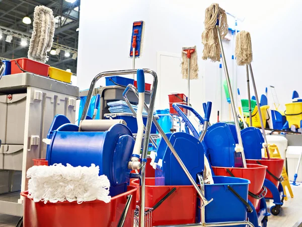 Cleaning Trolleys Buckets Store Exhibition — Stock Photo, Image