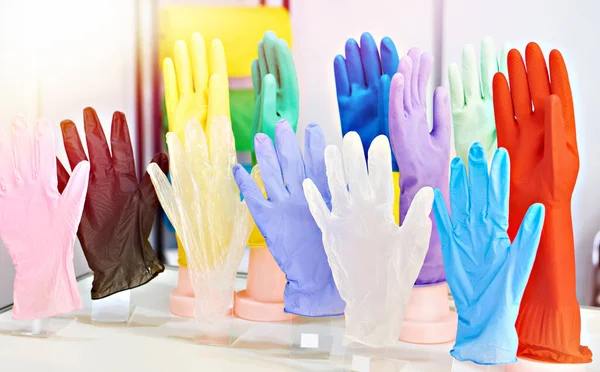 Household rubber vinyl gloves on exhibition