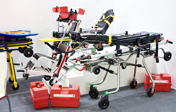 Medical trolleys for transporting patients to ambulances car