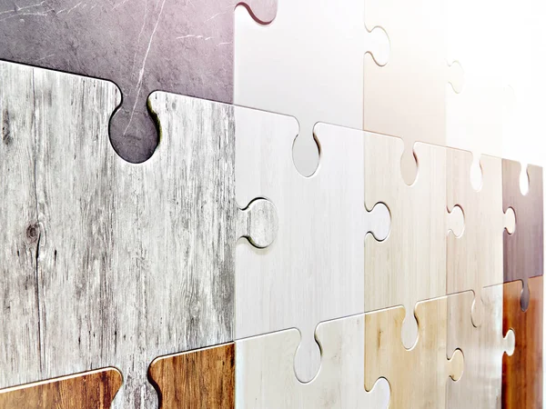 Puzzle shape wooden panels on wall in store