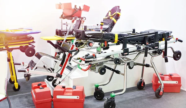 Medical trolleys for transporting patients to ambulances car