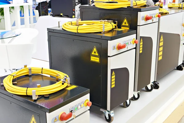 Lasers Fibra Itérbio Compacto Exposição — Fotografia de Stock