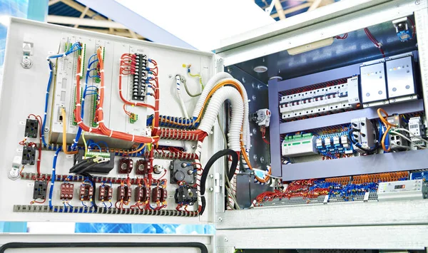 Elektrické Konektory Elektronické Komponenty Technickém Boxu — Stock fotografie