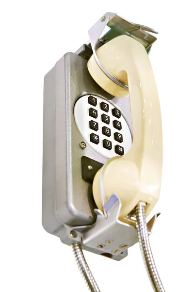 Защищенный Клавиатурный Телефон Креплением Стене Установки Корабля Изолированный Белый Фон — стоковое фото