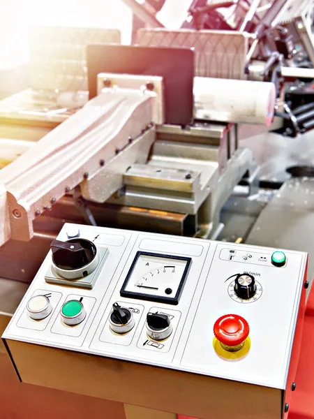 Control Panel Horizontal Electric Industrial Band Saw Machine — Stock Photo, Image