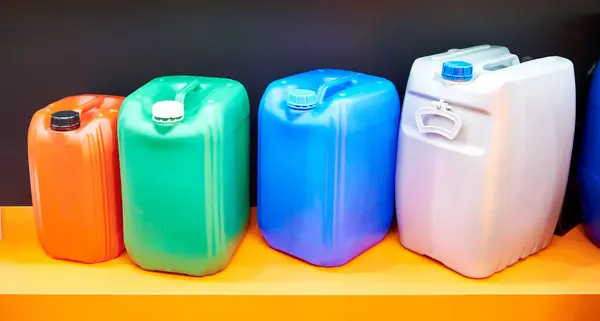 Plastic colors canisters for liquid in store