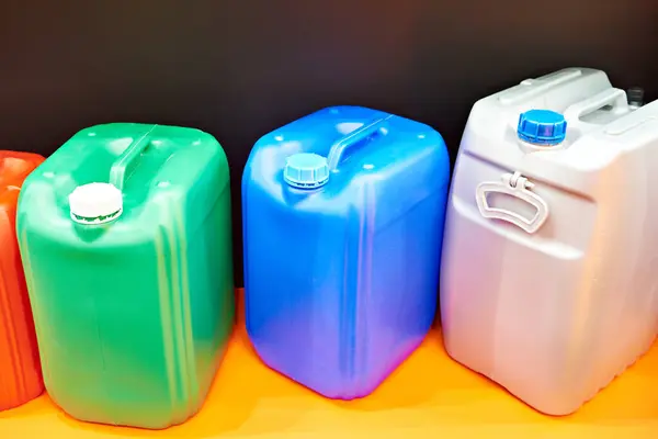 Plastic colors canisters for liquid in store