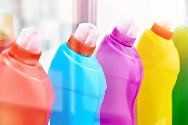 Colored plastic bottles for household chemicals
