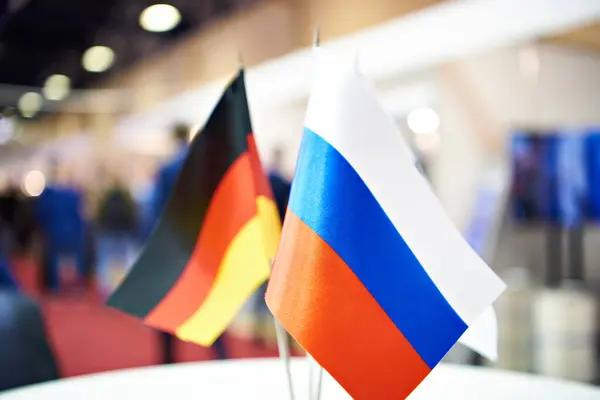 Flags of Germany and Russia at business exhibition