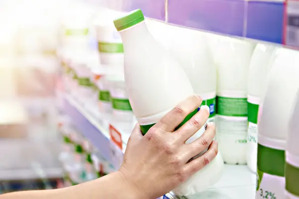 Milk and dairy products at grocery store