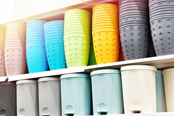 Plastic containers in store of household goods
